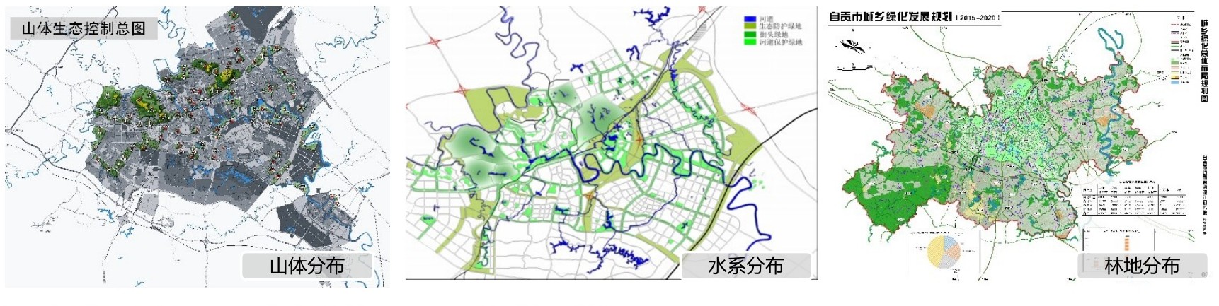 报告中完整的山体、水系和林地分析图组